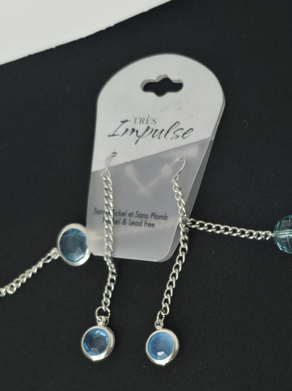 Vintage Sapphire Blue Faceted Station Necklace Matching Earrings Set 3pc - Picture 6 of 6